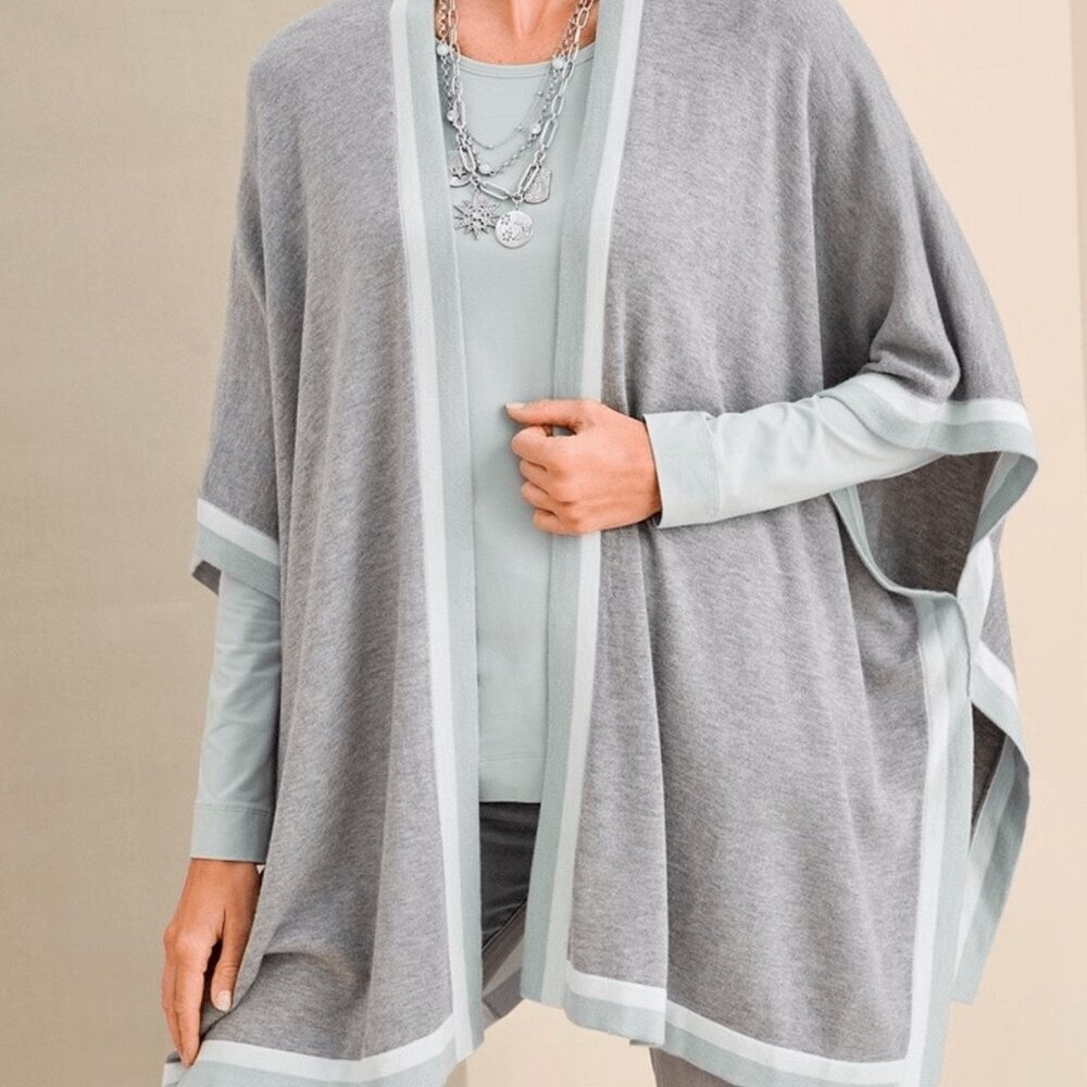Chico's Tipped Ruana Wrap Cardigan Open Front Poncho Large XL 5% Cashmere
